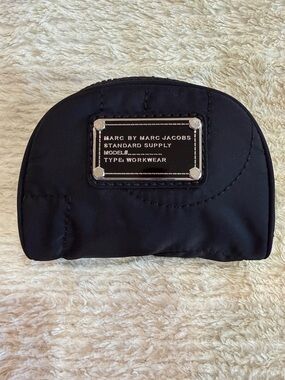 Marc by Marc Jacobs Black Quilted Nylon Cosmetic Case with Silver Plaque